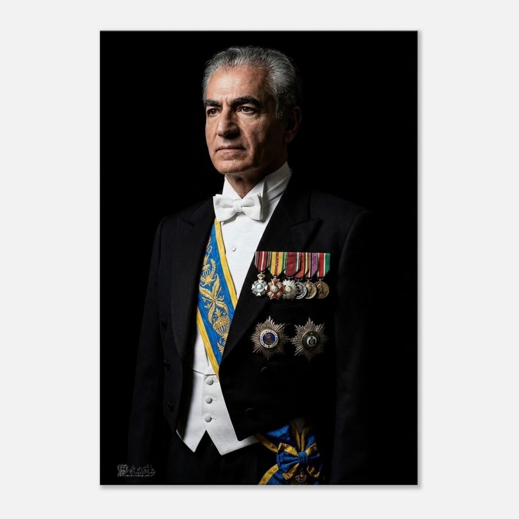 Mohammad Reza Shah Tuxedo Portrait Canvas Print – Royal Persian Historic Decor — detail 2