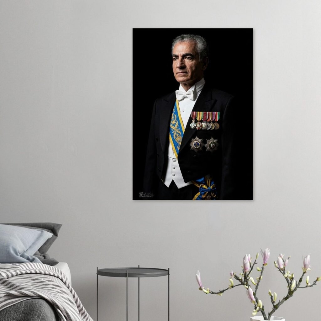 Mohammad Reza Shah Tuxedo Portrait Canvas Print – Royal Persian Historic Decor — detail 3
