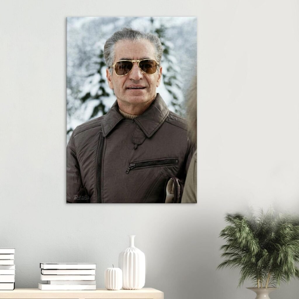 Mohammad Reza Shah Winter Portrait Canvas Print – Persian Royal Ski Decor — detail 2