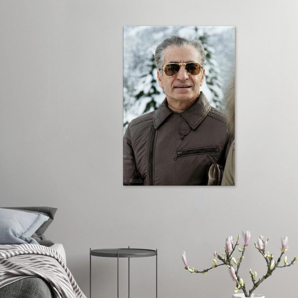 Mohammad Reza Shah Winter Portrait Canvas Print – Persian Royal Ski Decor — detail 4