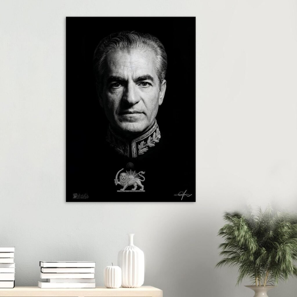 Monochrome Canvas Art – Dramatic Portrait of Mohammad Reza Shah Pahlavi