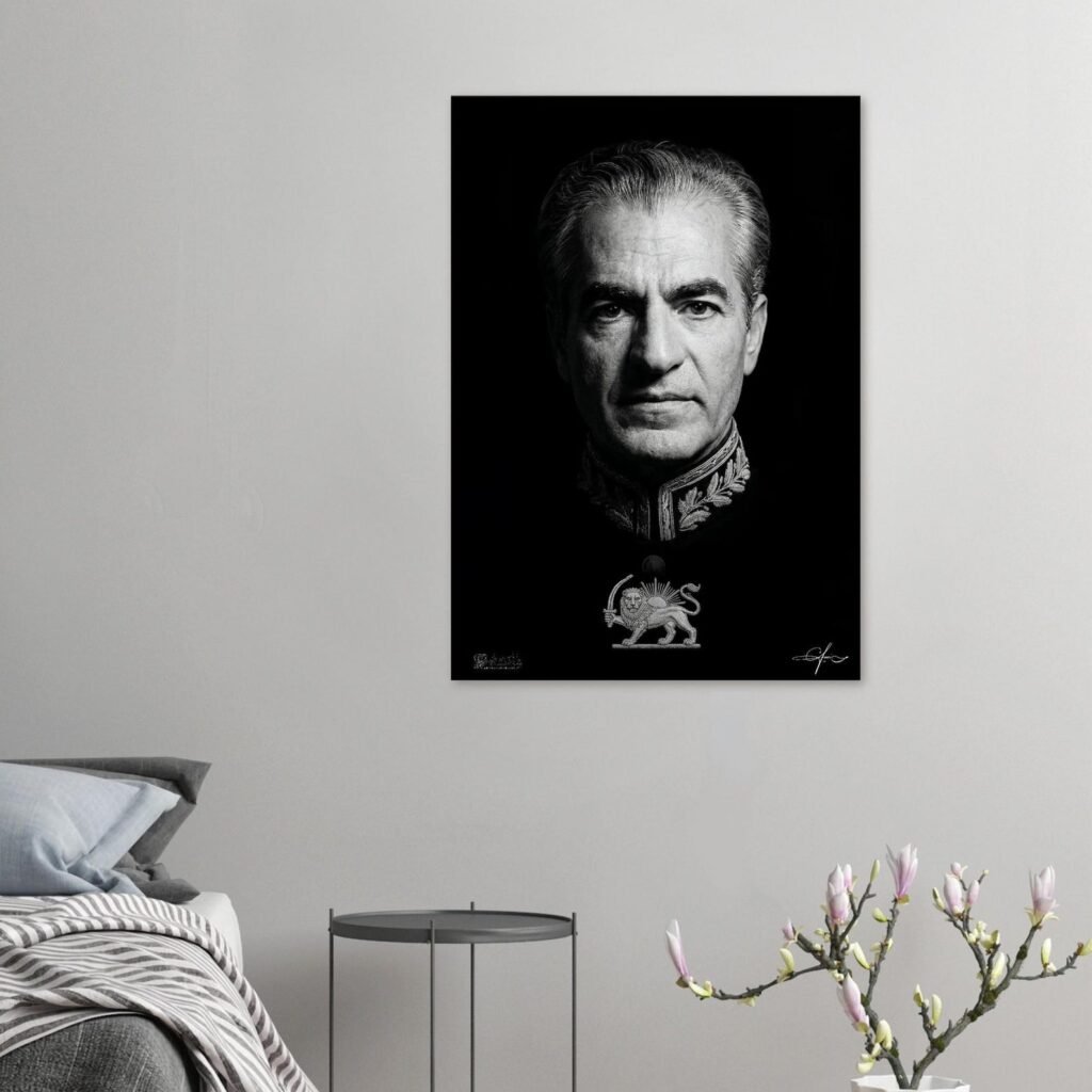 Monochrome Canvas Art – Dramatic Portrait of Mohammad Reza Shah Pahlavi — detail 2