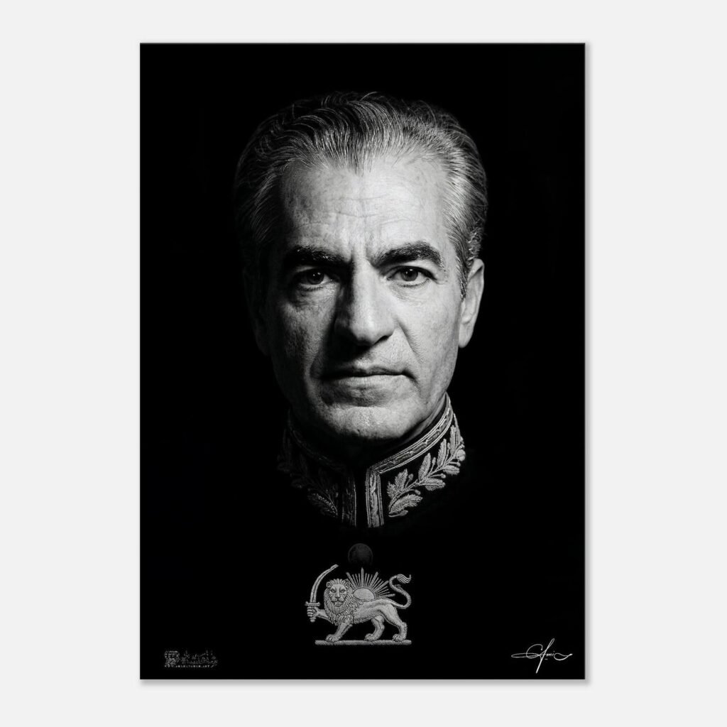 Monochrome Canvas Art – Dramatic Portrait of Mohammad Reza Shah Pahlavi — detail 3