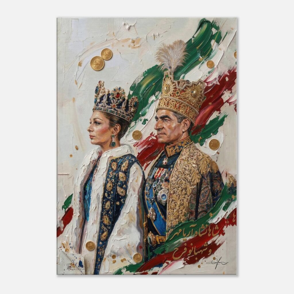 Printed Canvas Art – Luxurious 3D-Illusion Impasto Portrait of the Shah and Empress — detail 2