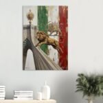 Printed Canvas Art – The Shahyad Tower, Iranian Flag, and Leaping Lion