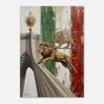 Printed Canvas Art – The Shahyad Tower, Iranian Flag, and Leaping Lion — detail 2
