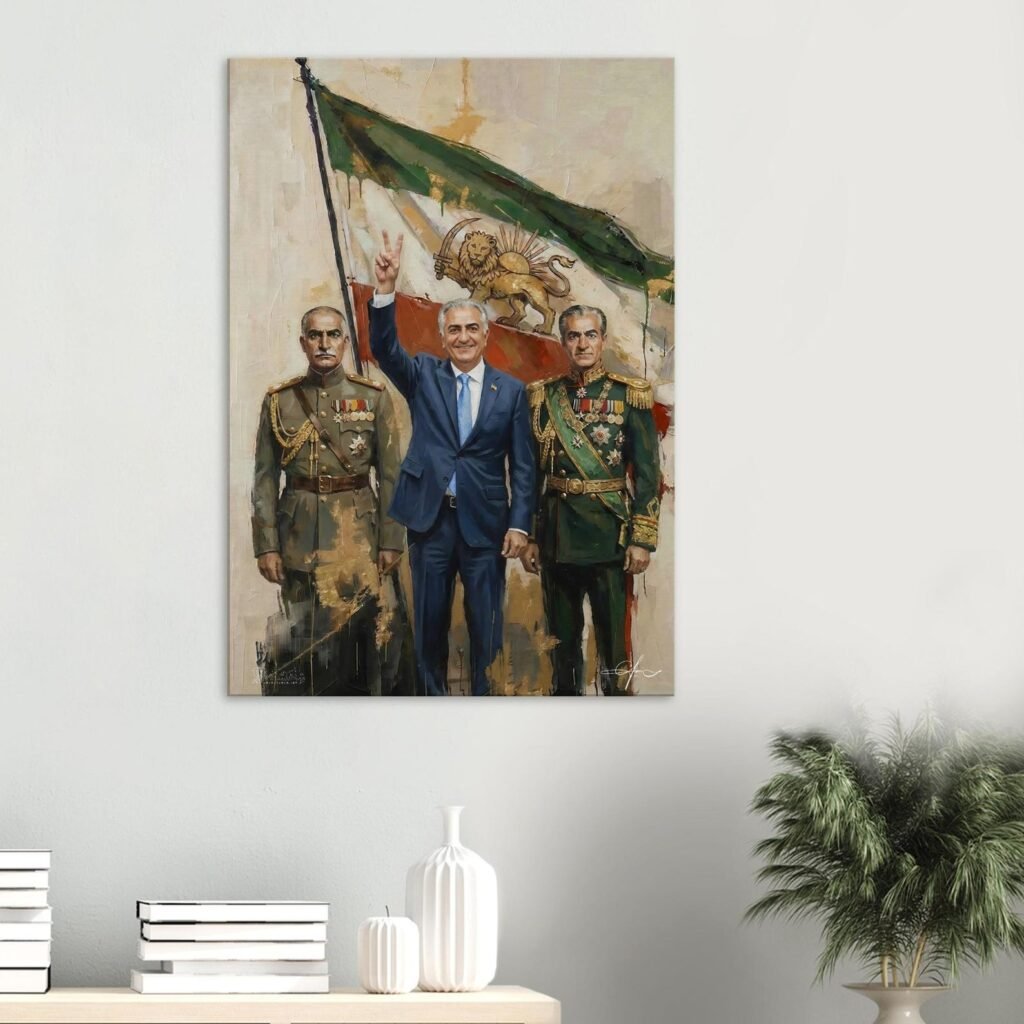 Printed Canvas Art – Three Generations of the Pahlavi Dynasty and the Lion & Sun Flag