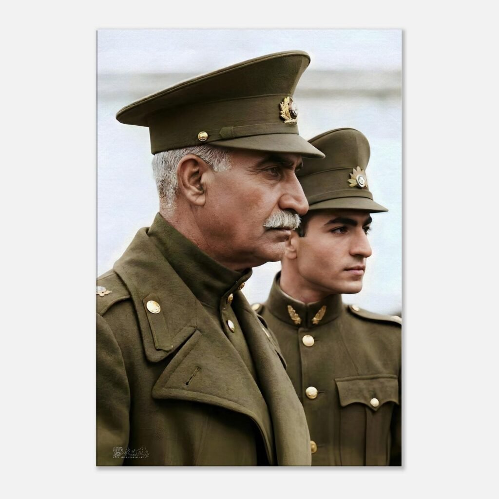 Reza Shah and Mohammad Reza Shah Military Portrait Canvas Print – Persian Royal Decor — detail 3