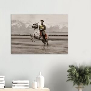 Reza Shah Pahlavi on Horseback – Historic Military Canvas Art