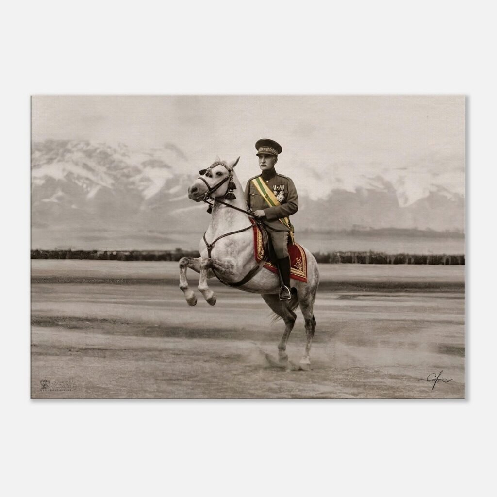 Reza Shah Pahlavi on Horseback – Historic Military Canvas Art — detail 2