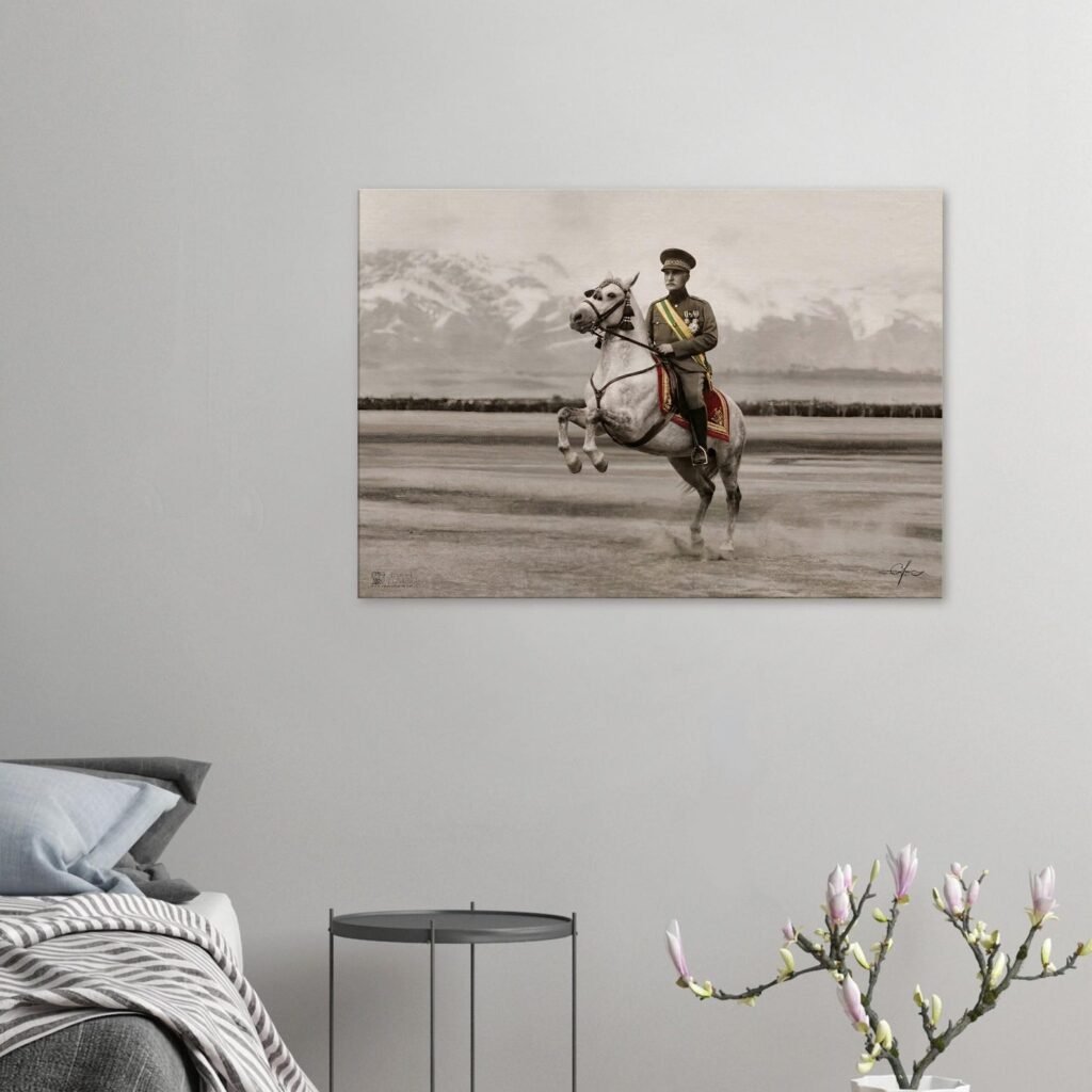 Reza Shah Pahlavi on Horseback – Historic Military Canvas Art — detail 4