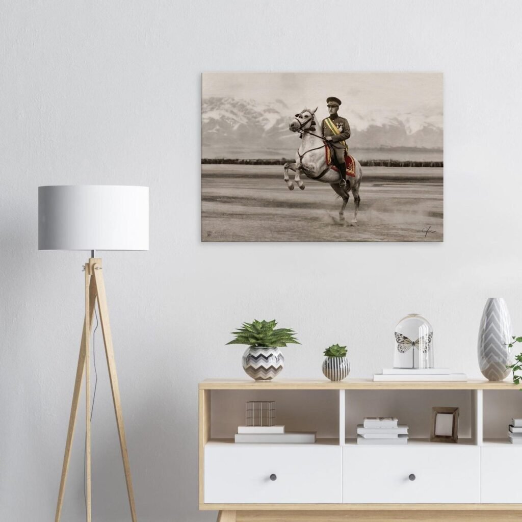 Reza Shah Pahlavi on Horseback – Historic Military Canvas Art — detail 5