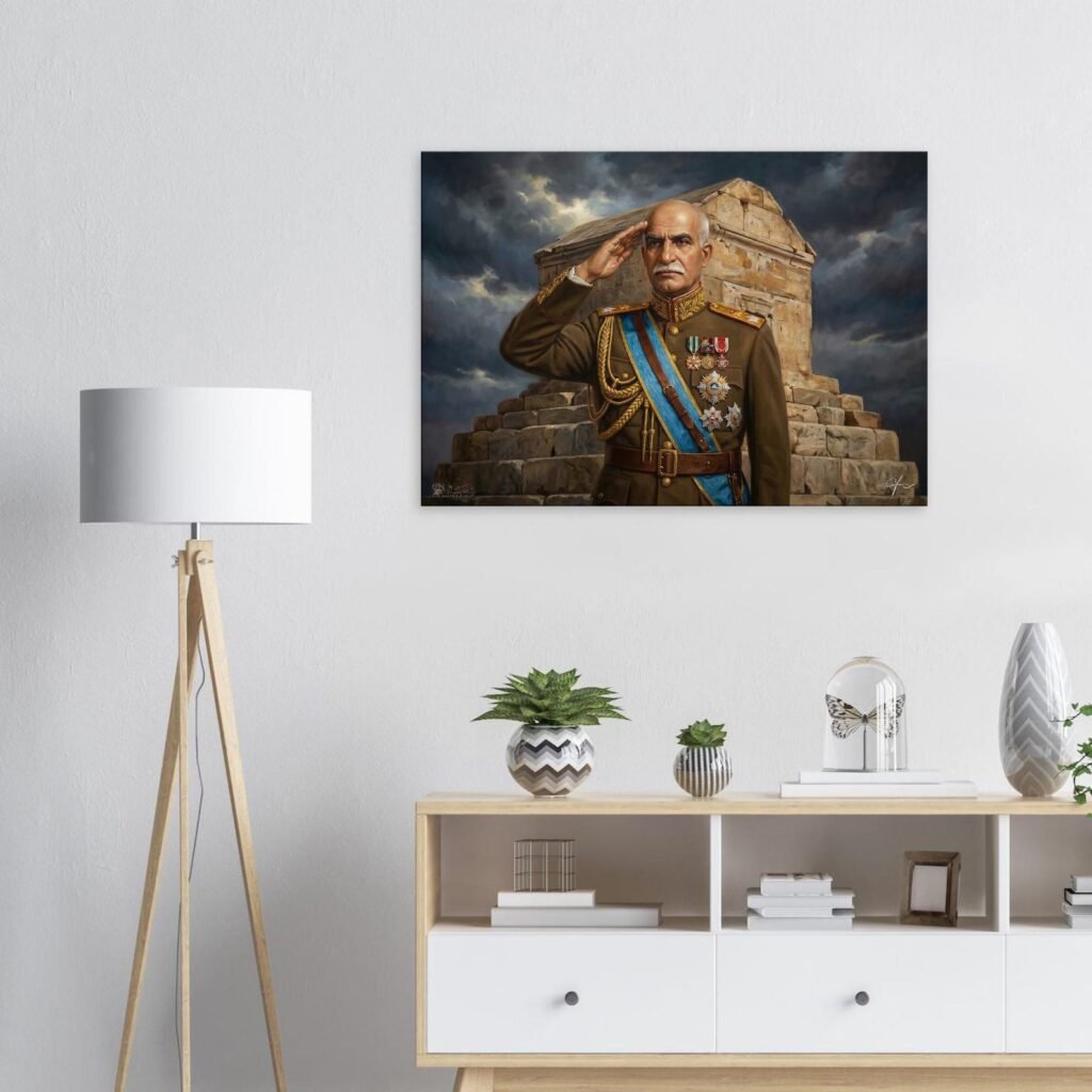 Reza Shah Pahlavi Portrait Canvas – Historic Persian Wall Art, Tomb of Cyrus Illustration — detail 5
