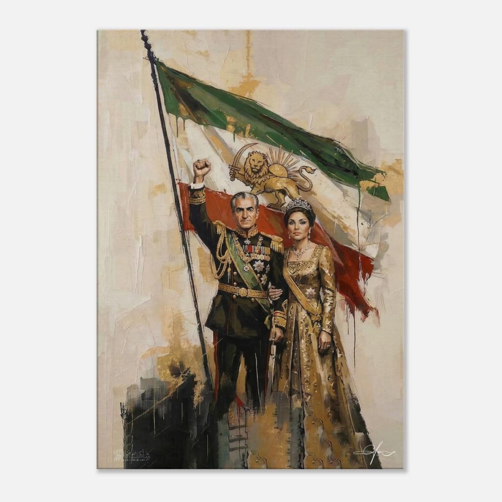 Royal Legacy Canvas – The Shah, Empress, and the Lion & Sun Flag — detail 3