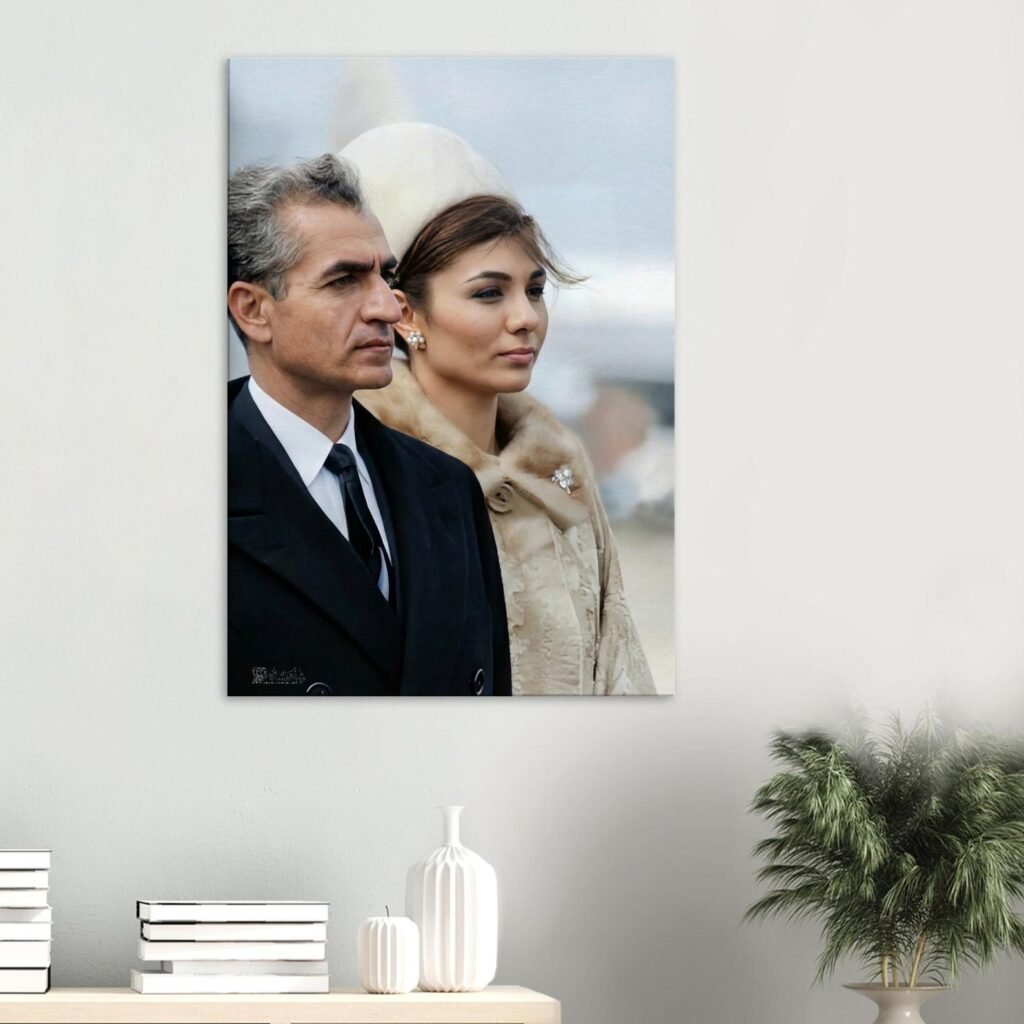 Shah and Farah Pahlavi Airport Portrait Canvas Wall Art – Persian Imperial Decor