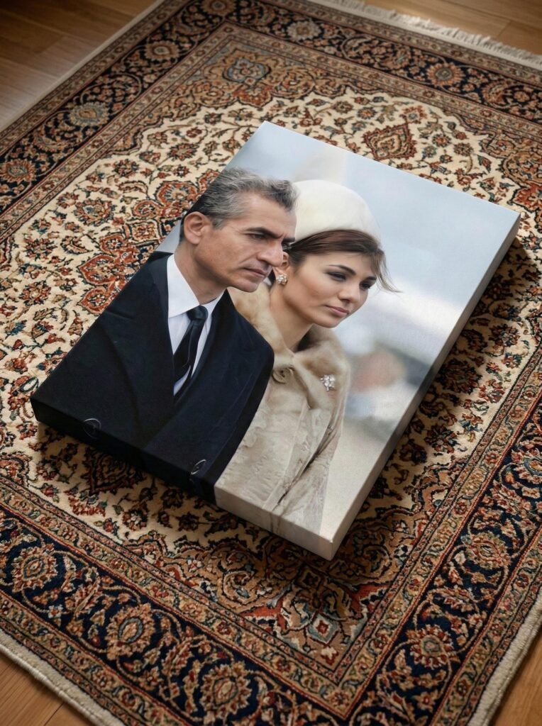 Shah and Farah Pahlavi Airport Portrait Canvas Wall Art – Persian Imperial Decor — detail 4