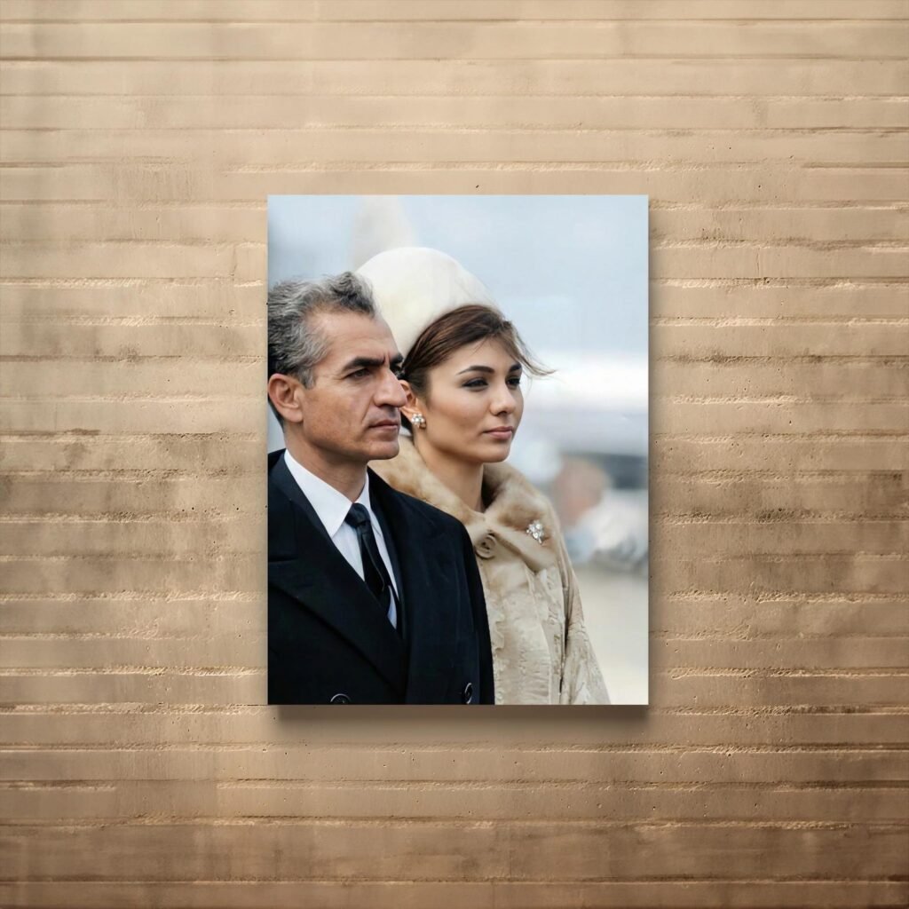 Shah and Farah Pahlavi Airport Portrait Canvas Wall Art – Persian Imperial Decor — detail 5
