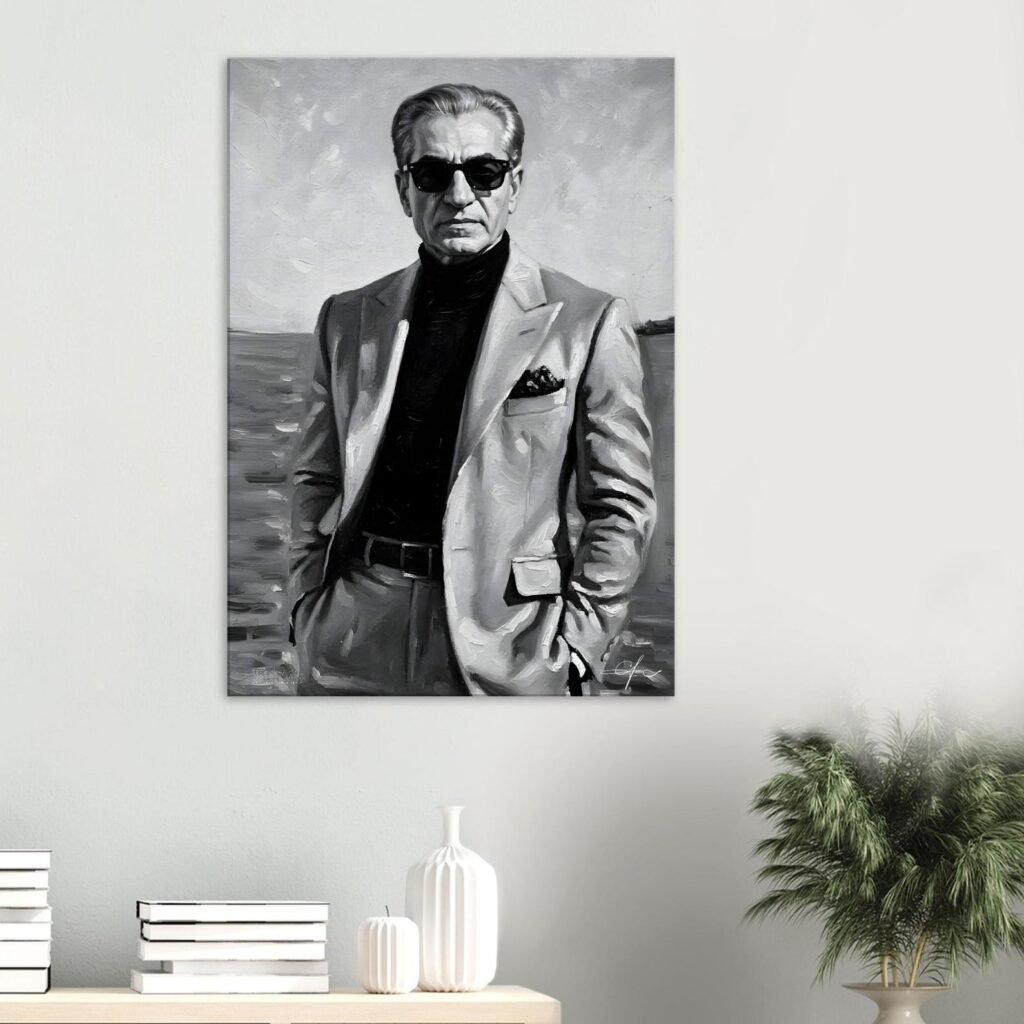 Shah of Iran – Stylish Monochrome Canvas Portrait