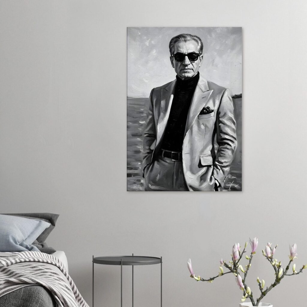 Shah of Iran – Stylish Monochrome Canvas Portrait — detail 2