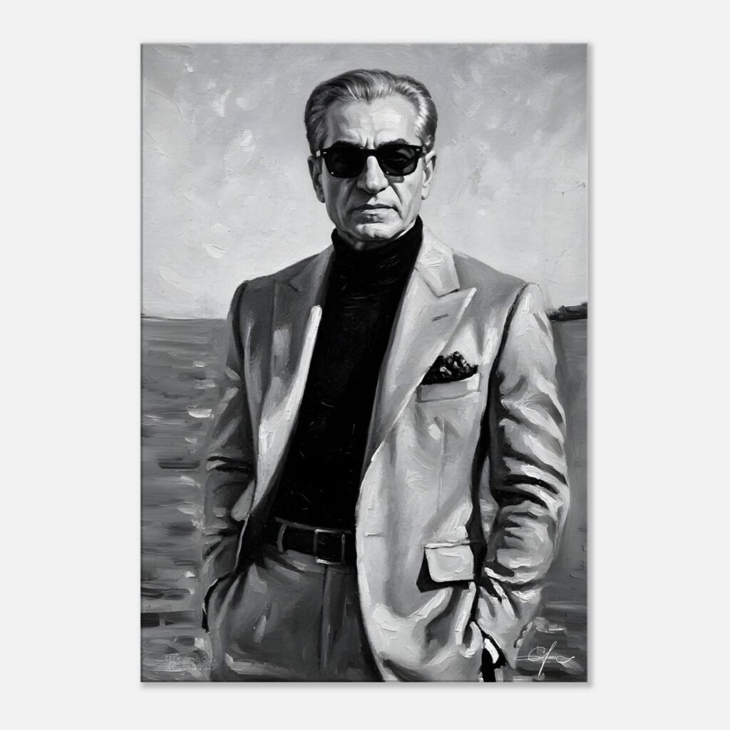 Shah of Iran – Stylish Monochrome Canvas Portrait — detail 3