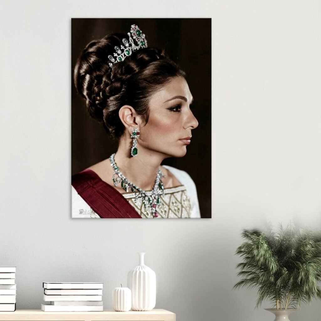 Shahbanu Farah Coronation Emerald Tiara Portrait Canvas Wall Art – Persian Imperial Decor