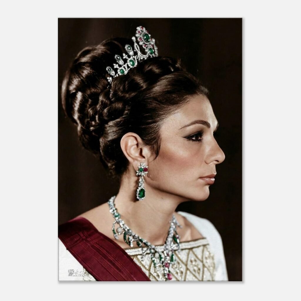 Shahbanu Farah Coronation Emerald Tiara Portrait Canvas Wall Art – Persian Imperial Decor — detail 2