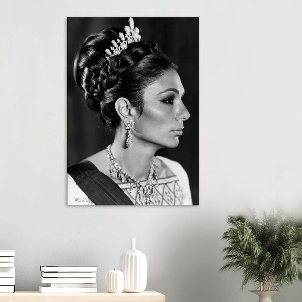 Shahbanu Farah Coronation Pearl Tiara Portrait Canvas Wall Art – Persian Imperial Decor