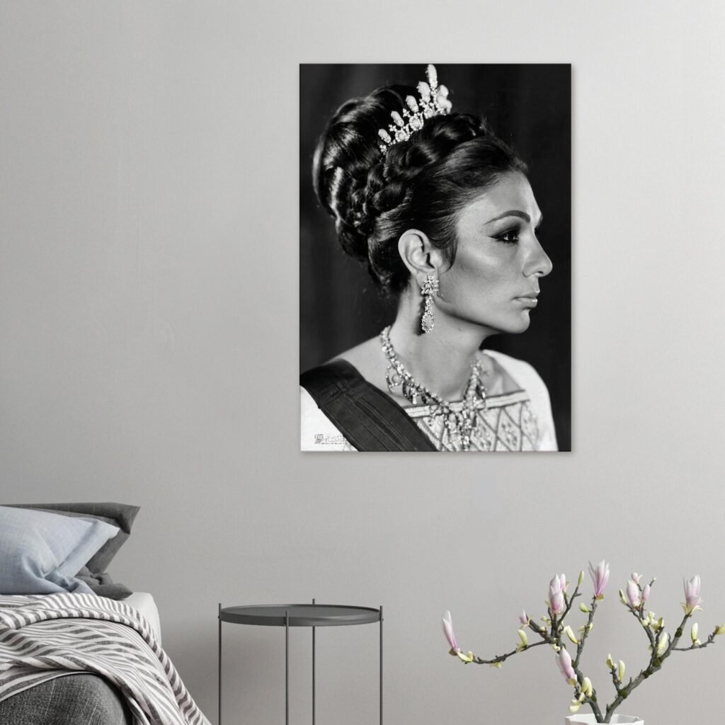 Shahbanu Farah Coronation Pearl Tiara Portrait Canvas Wall Art – Persian Imperial Decor — detail 2