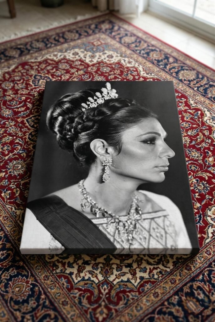 Shahbanu Farah Coronation Pearl Tiara Portrait Canvas Wall Art – Persian Imperial Decor — detail 4