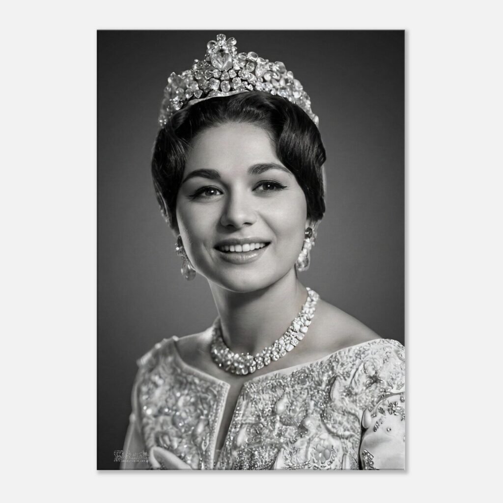 Shahbanu Farah Coronation Portrait Canvas Wall Art – Persian Imperial Decor — detail 2