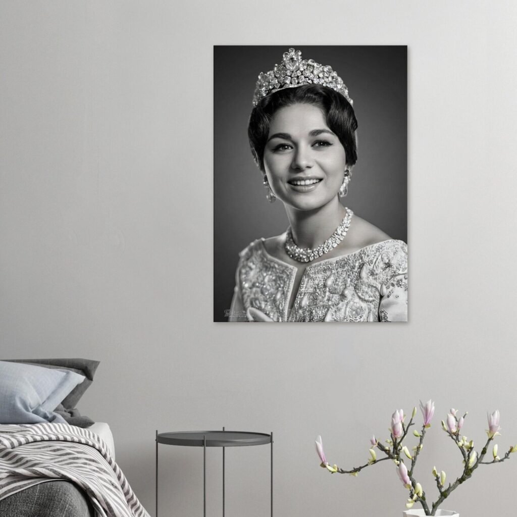 Shahbanu Farah Coronation Portrait Canvas Wall Art – Persian Imperial Decor — detail 3