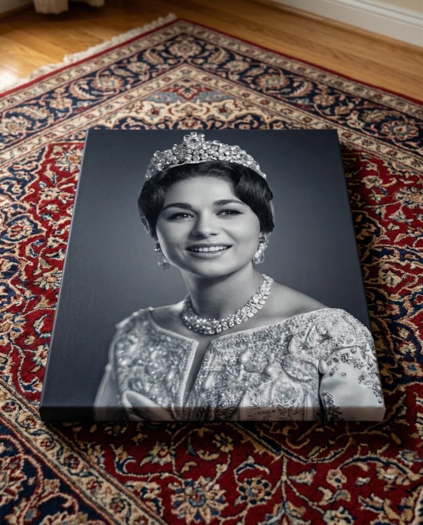 Shahbanu Farah Coronation Portrait Canvas Wall Art – Persian Imperial Decor — detail 4