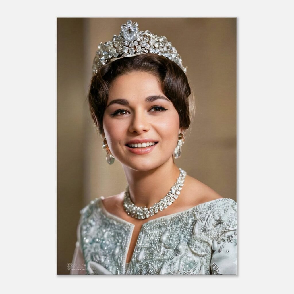 Shahbanu Farah Coronation Portrait Canvas Wall Art – Persian Royal Decor — detail 2