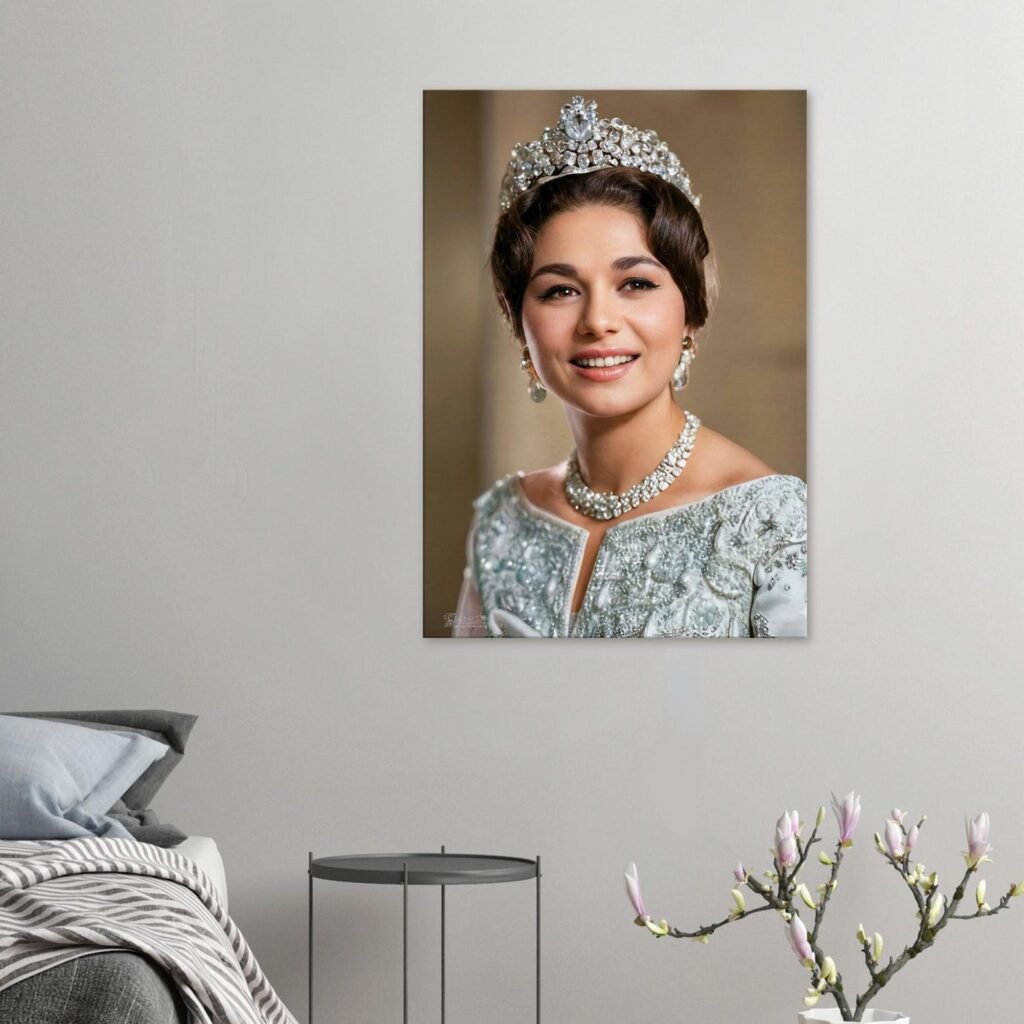 Shahbanu Farah Coronation Portrait Canvas Wall Art – Persian Royal Decor — detail 3