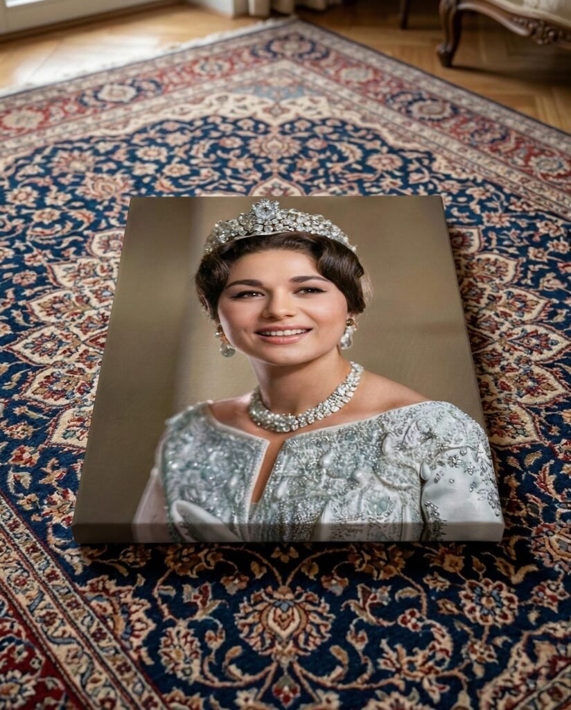 Shahbanu Farah Coronation Portrait Canvas Wall Art – Persian Royal Decor — detail 4