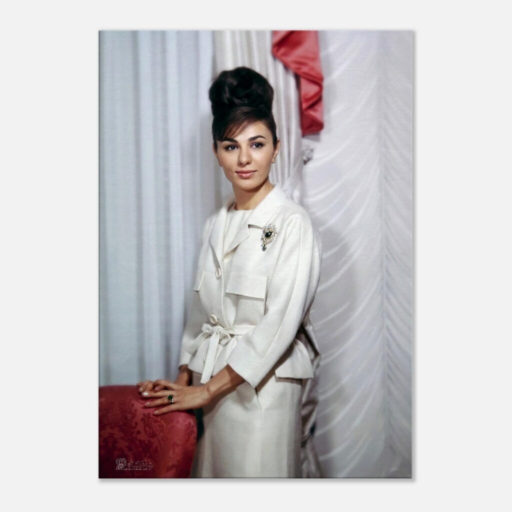 Shahbanu Farah White Gown Canvas Print – Persian Imperial Historic Wall Art — detail 2