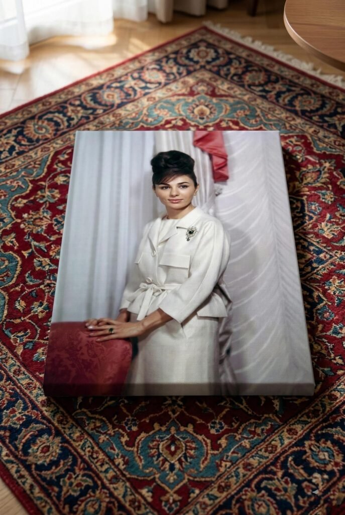 Shahbanu Farah White Gown Canvas Print – Persian Imperial Historic Wall Art — detail 5