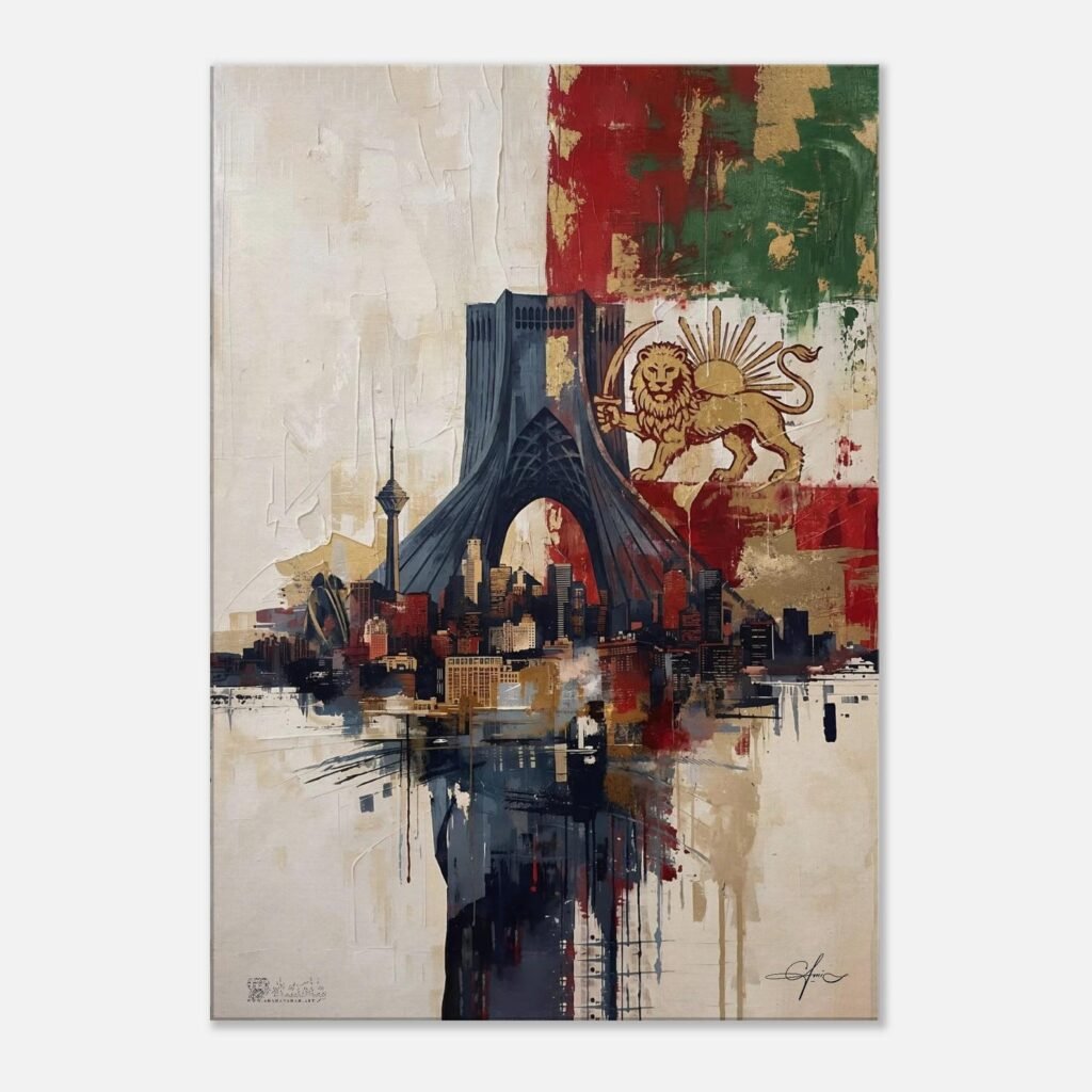 Shahyad Tower and the Lion & Sun Flag – Symbolic Canvas Wall Art — detail 3