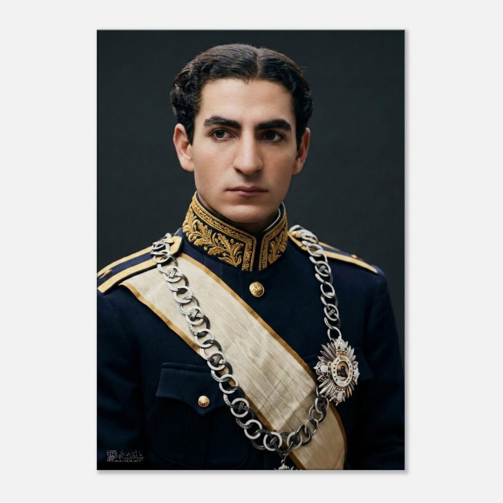 Young Mohammad Reza Shah Pahlavi Military Portrait Canvas Wall Art – Persian Royal Decor — detail 2