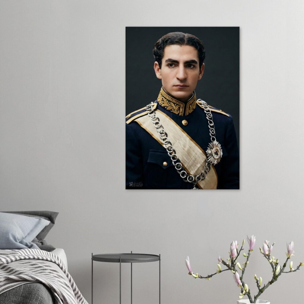 Young Mohammad Reza Shah Pahlavi Military Portrait Canvas Wall Art – Persian Royal Decor — detail 3