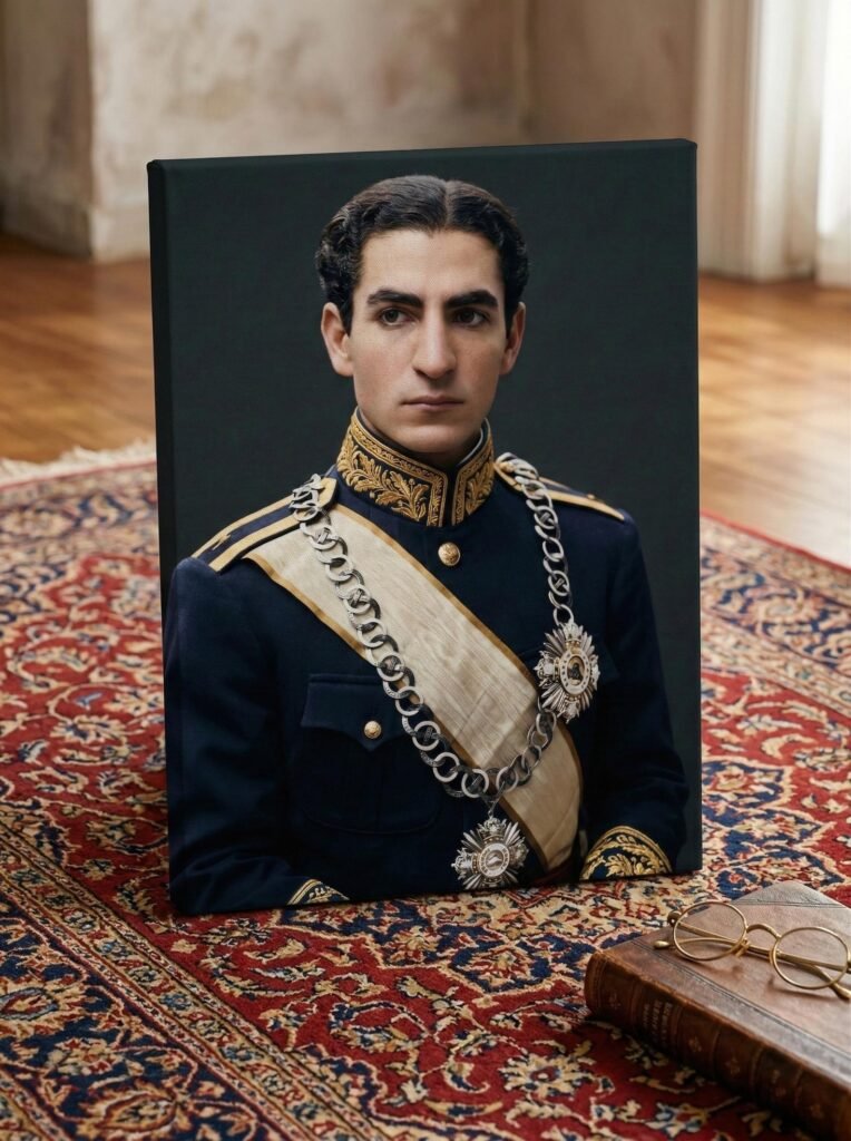 Young Mohammad Reza Shah Pahlavi Military Portrait Canvas Wall Art – Persian Royal Decor — detail 4